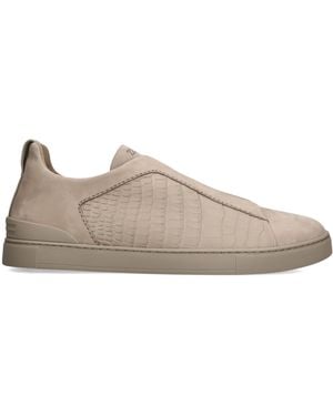 ZEGNA Crocodile Leather Triple Stitch Secondskin Trainers - Brown