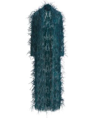 LAPOINTE Embellished Feather Overcoat - Green