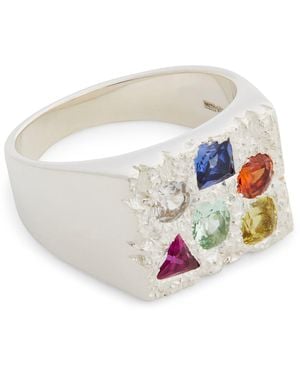 Bleue Burnham Sterling And Sapphire Cottage Rose Garden Signet Ring - White