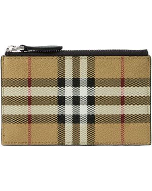 Burberry Check Zipped Card Holder - Natural