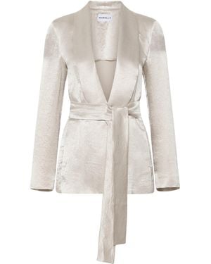 Marella Satin Belted Blazer - White