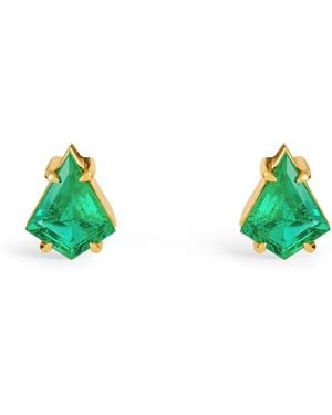 Azlee And Emerald Kite Stud Earrings - Green