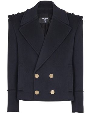 Balmain Cropped Reefer Jacket - Blue