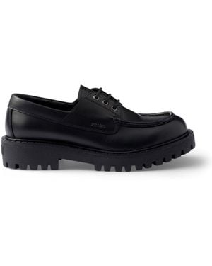 Prada Leather Laced Loafers - Black