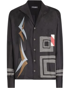 Dolce & Gabbana Silk Twill Geometric Print Shirt - Black