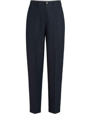 Brunello Cucinelli Cotton-Linen Panama Trousers - Blue