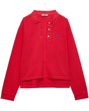 Prada Cotton Piqué Plunge-Neck Polo Shirt - Red