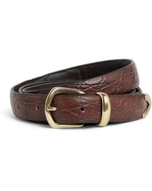 Eleventy Croc-Embossed Leather Buckle Belt - Brown