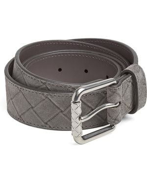 Bottega Veneta Suede Embossed Intrecciato Belt - Grey