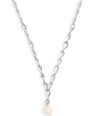 Astrid & Miyu Sterling Lariat Pearl Charm Necklace - Metallic