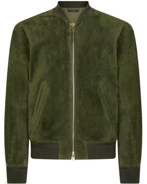 Tom Ford Leather Perforated Bomber Jacket - Green