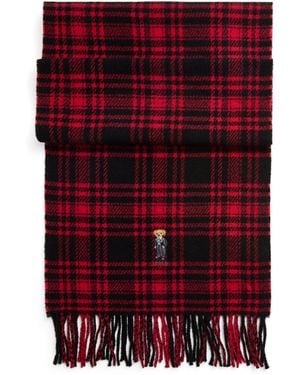 Polo Ralph Lauren Wool Check Polo Bear Scarf - Red