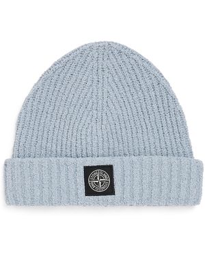 Stone Island Cotton Bouclé Compass Beanie - Blue