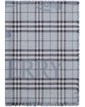 Burberry Wool-Silk Knight Check Scarf - Blue