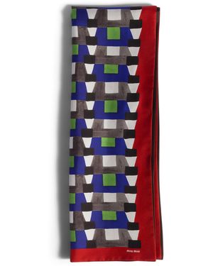 Miu Miu Silk Printed Scarf - Blue
