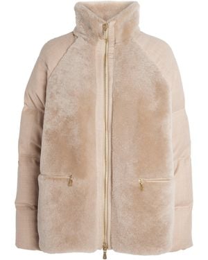 Eleventy Shearling High-Neck Jacket - Natural