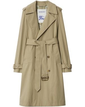 Burberry Gabardine Long Trench Coat - Natural