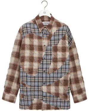 Loewe Checked Long-Sleeved Shirt in Gray for Men | Lyst