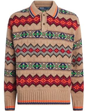 Polo Ralph Lauren Fair Isle Wool-Blend Polo Jumper - Red