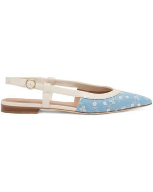 Malone Souliers Denim-Leather Tate Slingback Flats - White