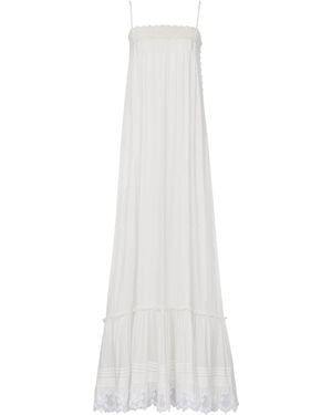 Saint Laurent Cotton Lace Trim Maxi Dress - White