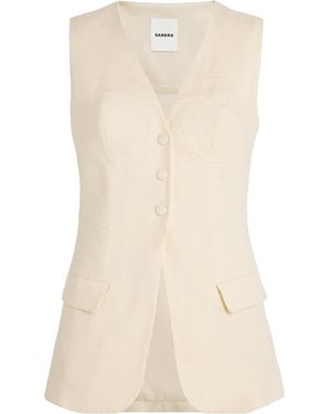 Sandro Linen-Cotton Waistcoat - Natural