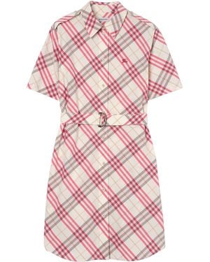 Burberry Cotton Check Mini Shirt Dress - Pink