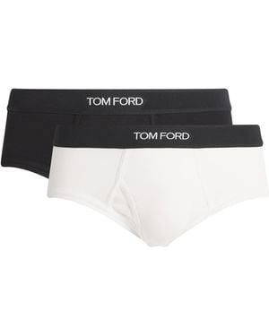 Tom Ford Cotton-Stretch Logo Briefs (Pack Of 2) - Black