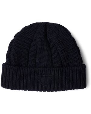Prada Virgin Wool Triangle Beanie - Blue