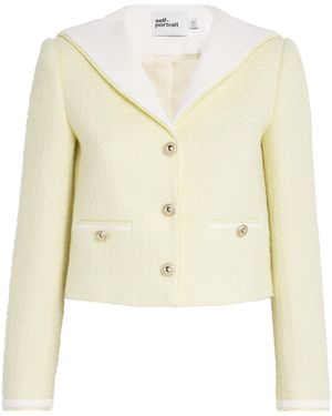 Self-Portrait Boucle Contrast-Collar Jacket - Natural