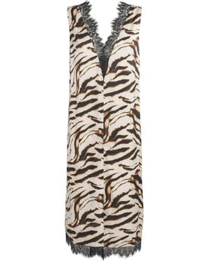 Ganni Zebra-Print Midi Dress - White