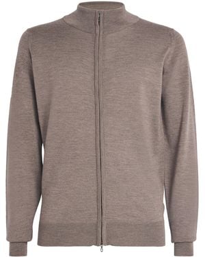 John Smedley Extra Fine Merino Wool Claygate Zip-Up Sweater - Brown