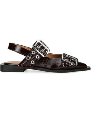 Ganni Leather Buckle Ballet Flats - Black