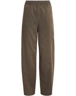 Ganni Wool Elasticated Straight Trousers - Brown