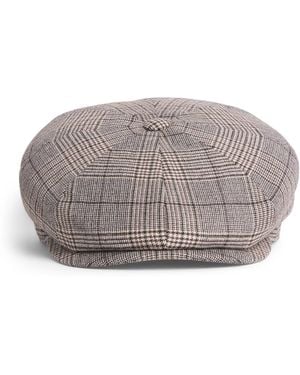 Borsalino Wool-Cotton Prince Of Wales Check Cesare Baker Boy Cap - Gray