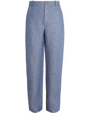 God's True Cashmere Linen-Denim Straight Trousers - Blue