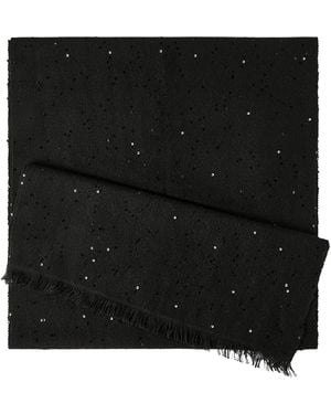 Brunello Cucinelli Cashmere-Silk Embellished Scarf - Black
