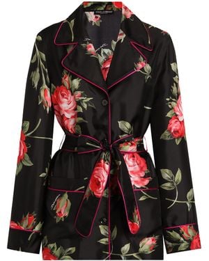 Dolce & Gabbana Silk Floral Print Blazer - Black