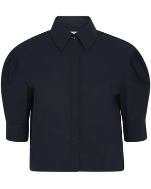 Agnona Cotton Poplin Cropped Blouse - Blue