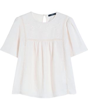 Weekend by Maxmara Linen Floral-Embroidered Top - White
