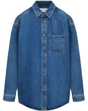 Loewe Anagram-Embroidery Long-Sleeves Denim Overshirt - Blue