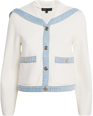 Maje Terry Denim-Trim Cardigan - Blue