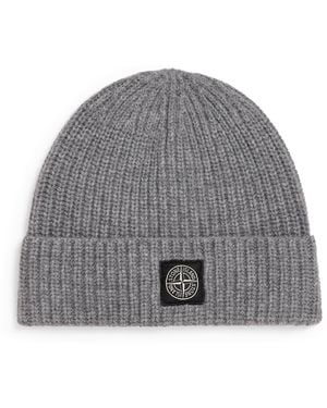 Stone Island Virgin Wool Ribbed Beanie - Gray