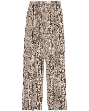Balenciaga Silk Python Print Wide-Leg Trousers - Natural