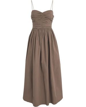 Matteau Organic Cotton Gathered Midi Dress - Brown