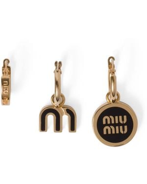 Miu Miu Enamelled Logo Hoop Earrings - Metallic