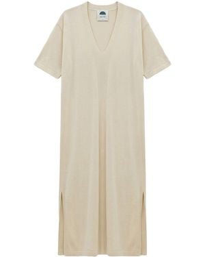 Shelep Merino-Silk V-Neck Kaftan - Natural
