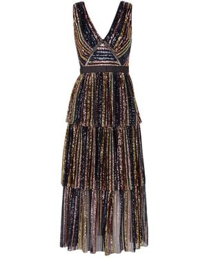 Self-Portrait Tiered Striped Sequin Midi Dress - Multicolor