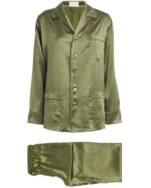 Olivia Von Halle Silk Embellished Yves Pyjama Set - Green