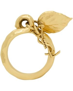 Saint Laurent Cassandre Leaf Charm Ring - Metallic
